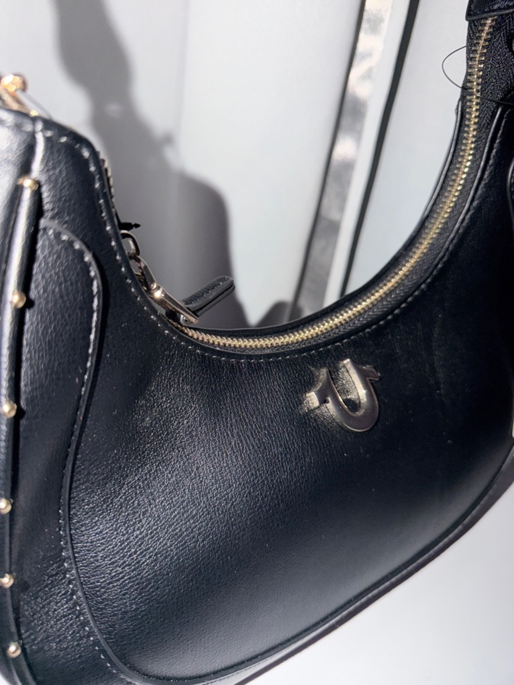 True Religion Black Leather Crescent Shoulder Bag with Gold Hardware - Picture 7 of 10